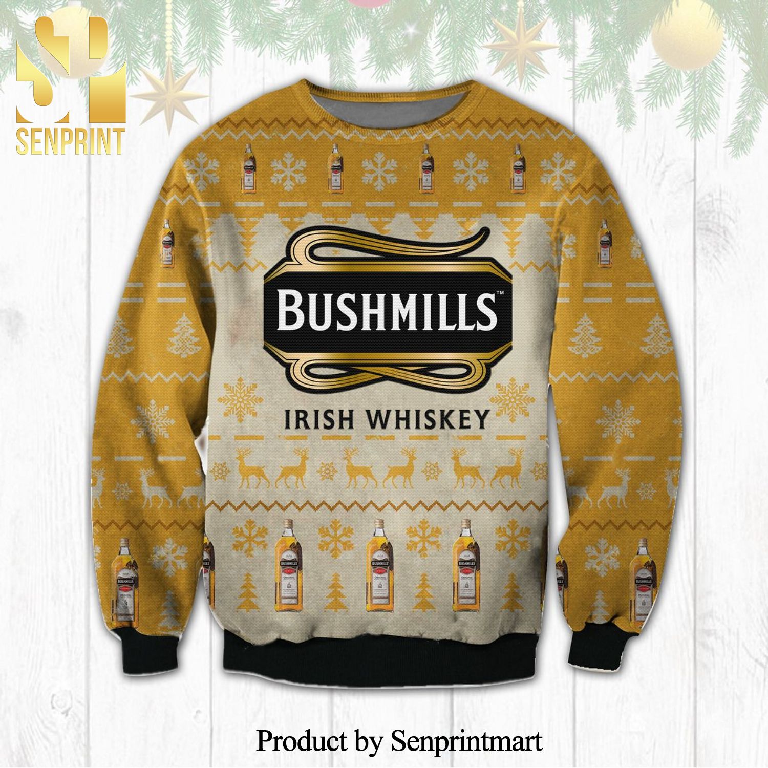 Bushmills Original Irish Whiskey Logo Knitted Ugly Christmas Sweater