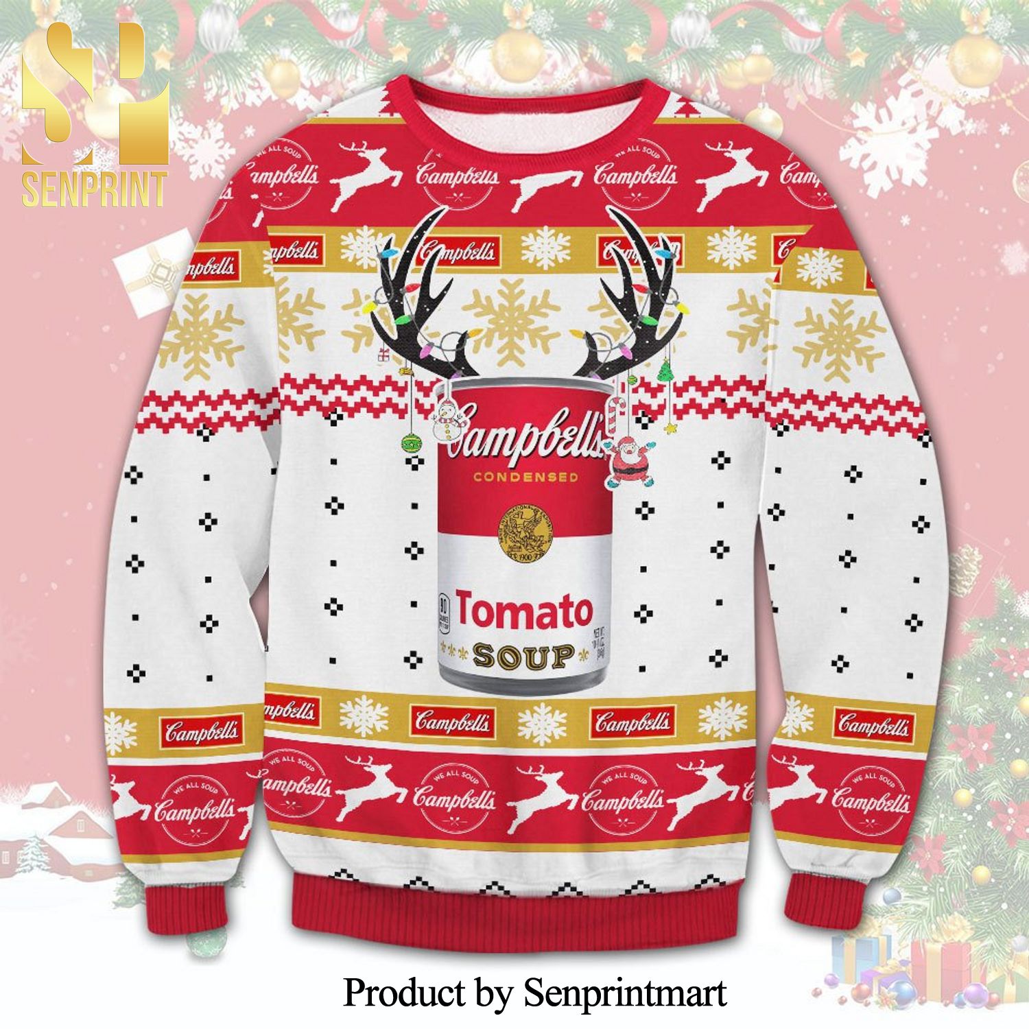Campbell’s Campbell Soup Company Reindeer Knitted Ugly Christmas Sweater