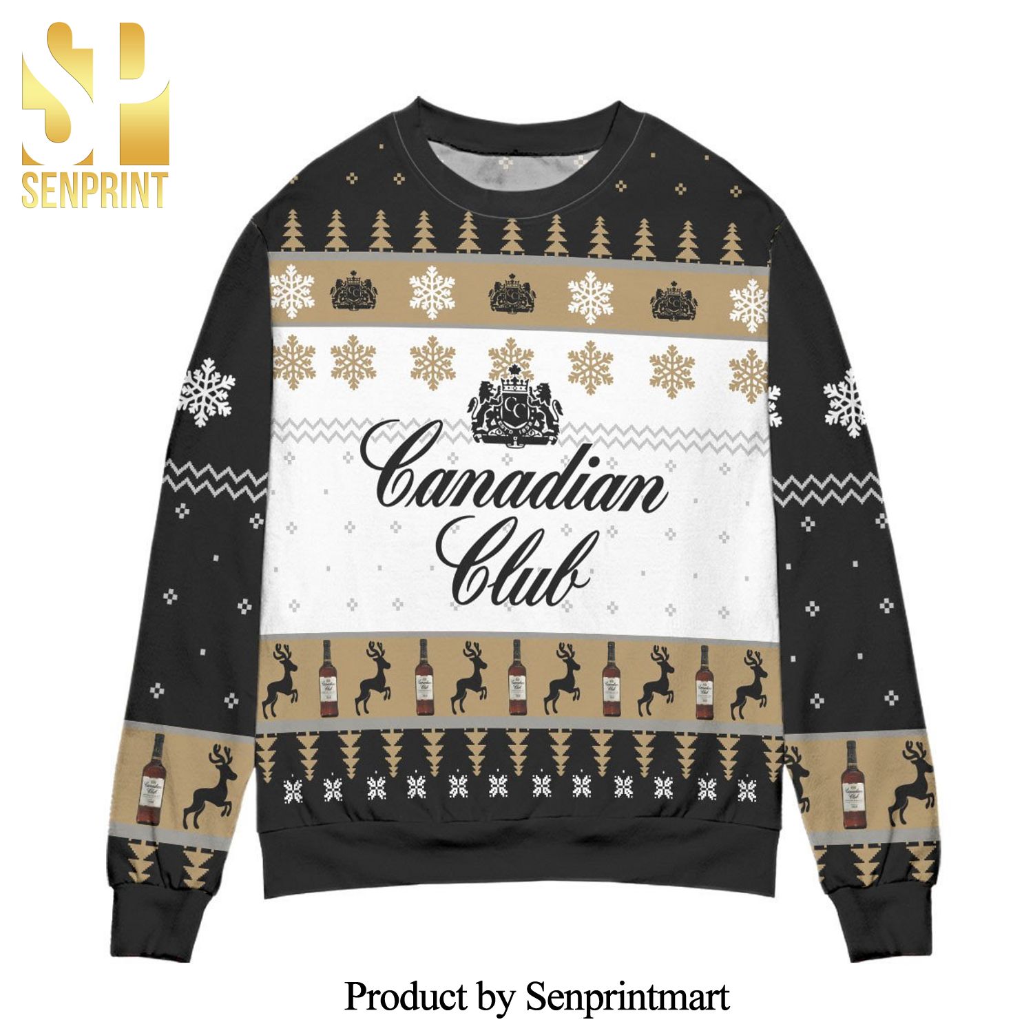Canadian Club Whisky Snowflake Pattern Knitted Ugly Christmas Sweater – Black