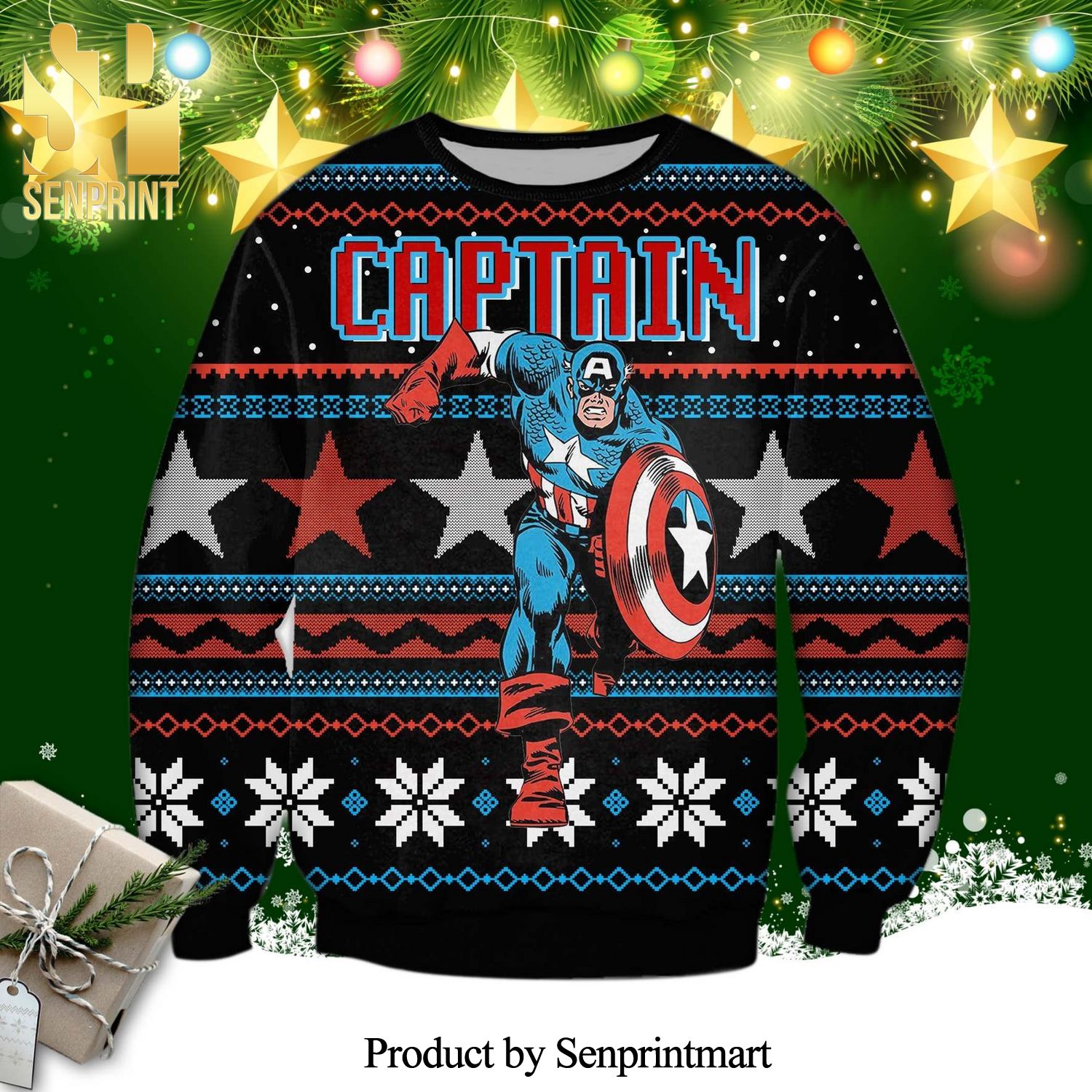 Captain America Marvel Knitted Ugly Christmas Sweater