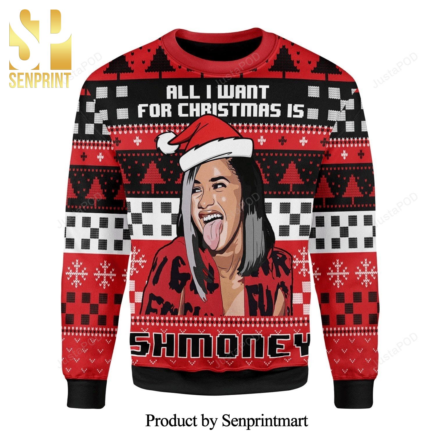 Cardi B All I Want For Christmas Is Some Money Knitted Ugly Christmas Sweater