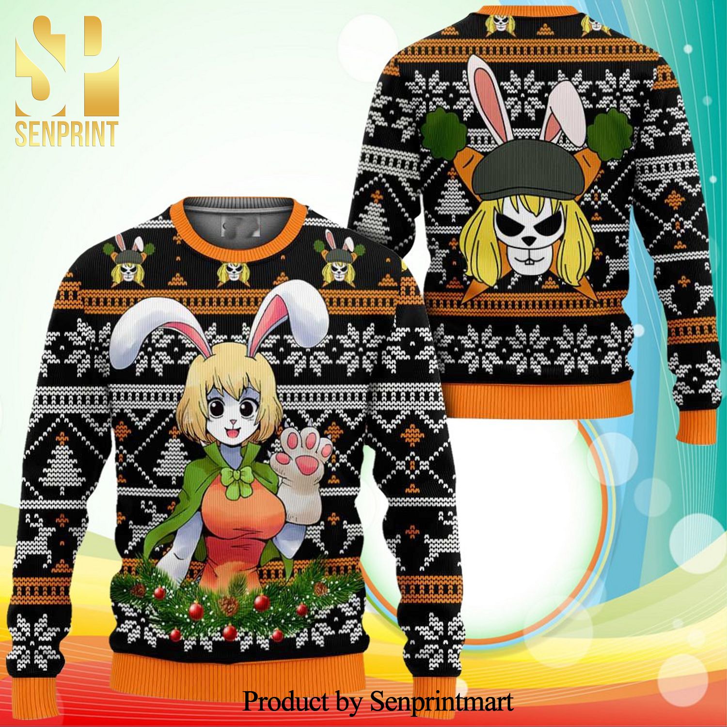 Carrot One Piece Manga Anime Knitted Ugly Christmas Sweater
