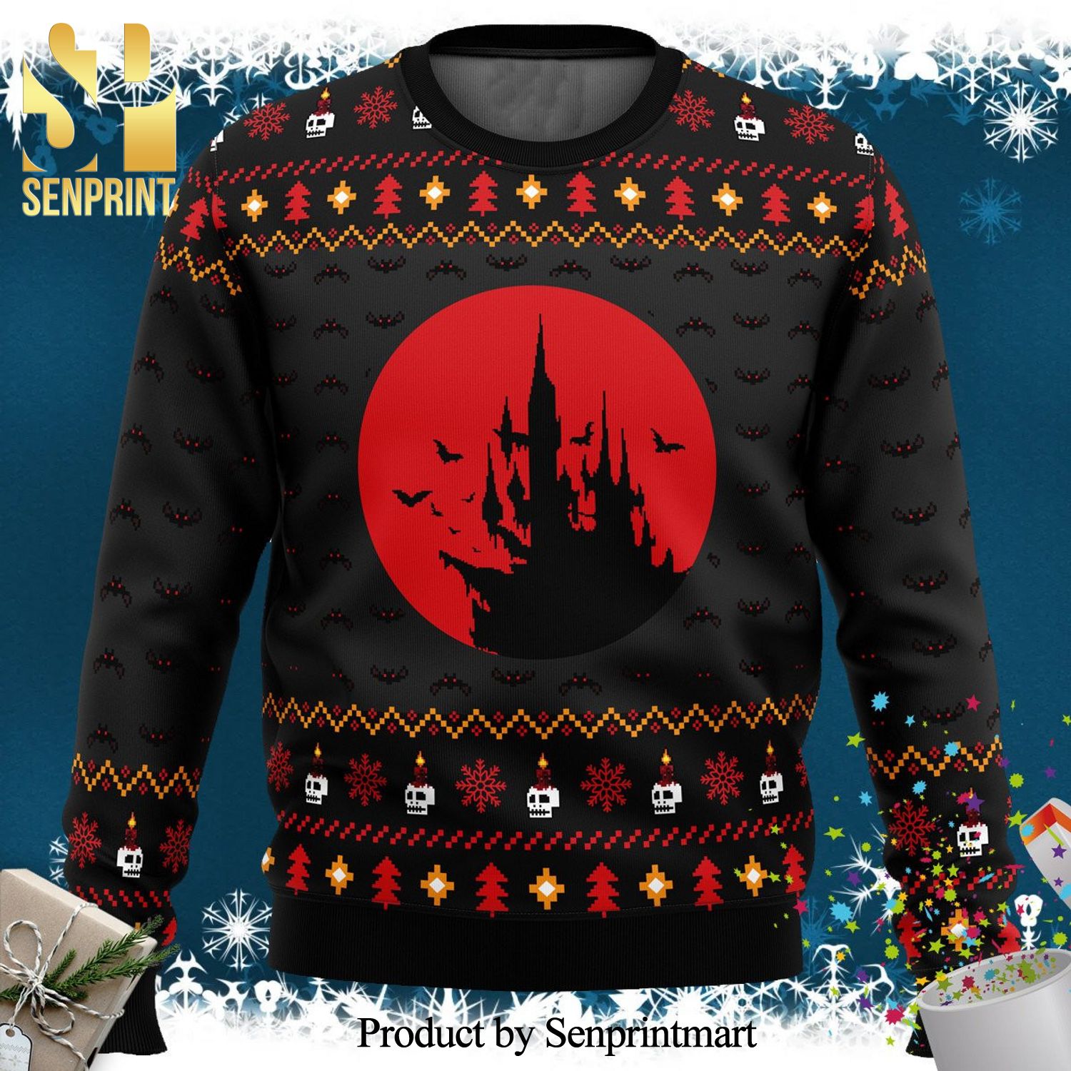Castlevania Creepy Castle Horror Knitted Ugly Christmas Sweater
