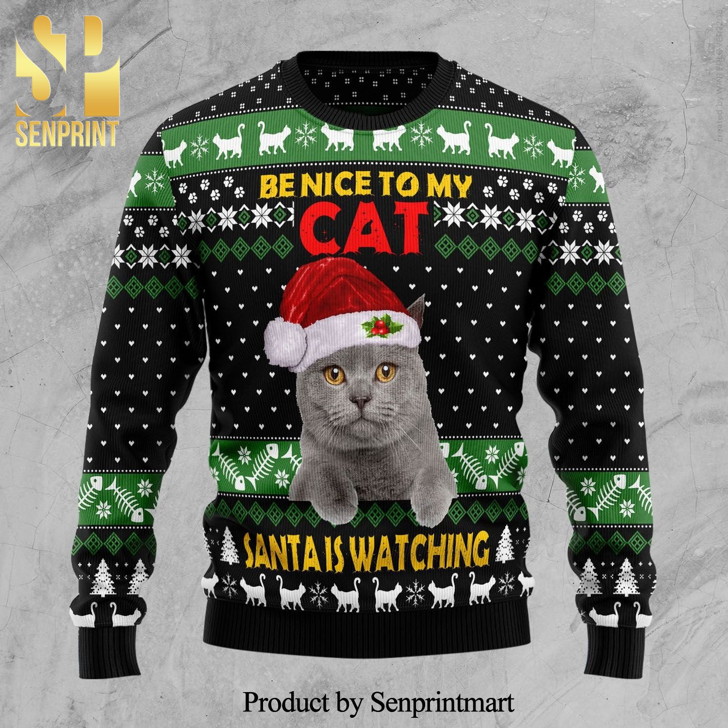 Cat Be Nice Knitted Ugly Christmas Sweater