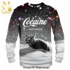 Cat Cocaine Snow Knitted Ugly Christmas Sweater