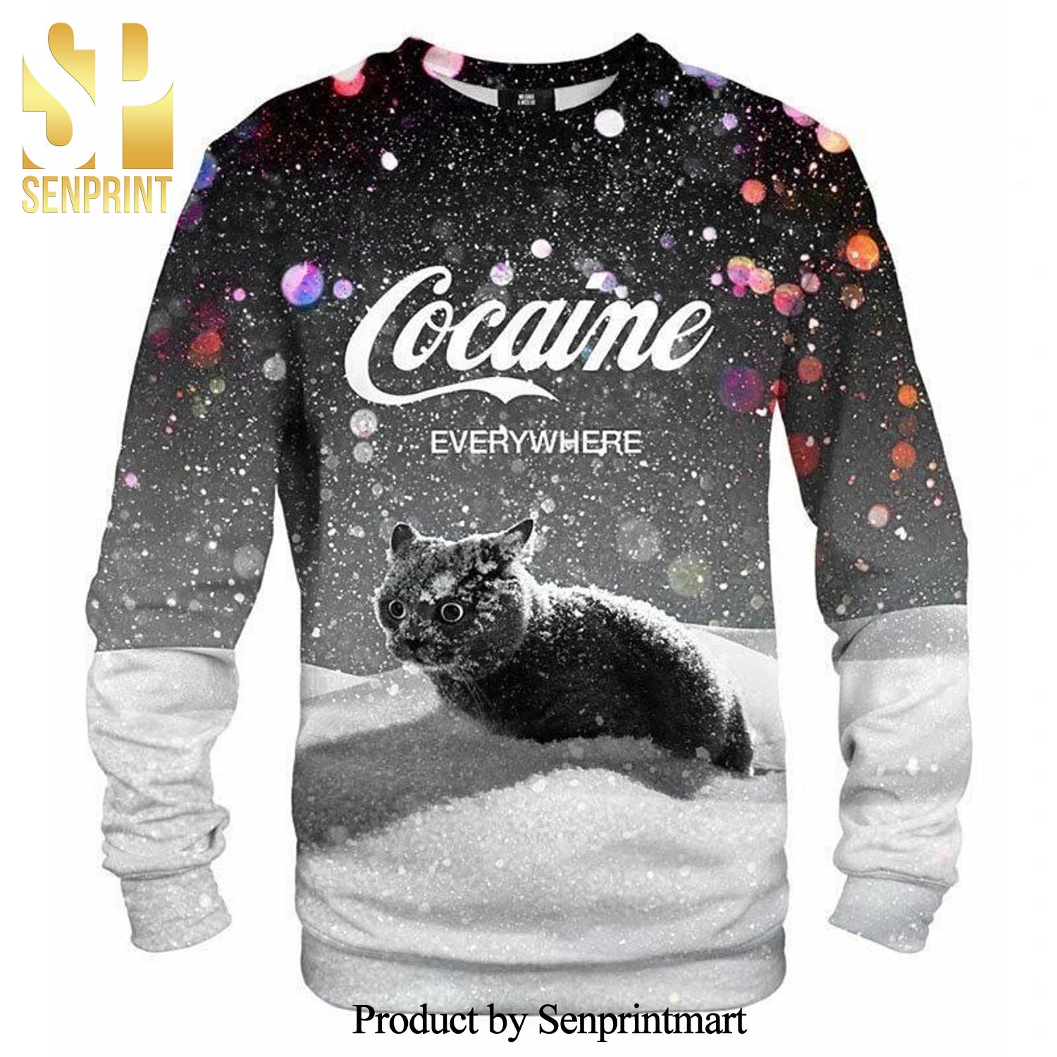 Cat Cocaine Everywhere Knitted Ugly Christmas Sweater