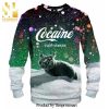 Cat Cocaine Snow Everywhere Knitted Ugly Christmas Sweater