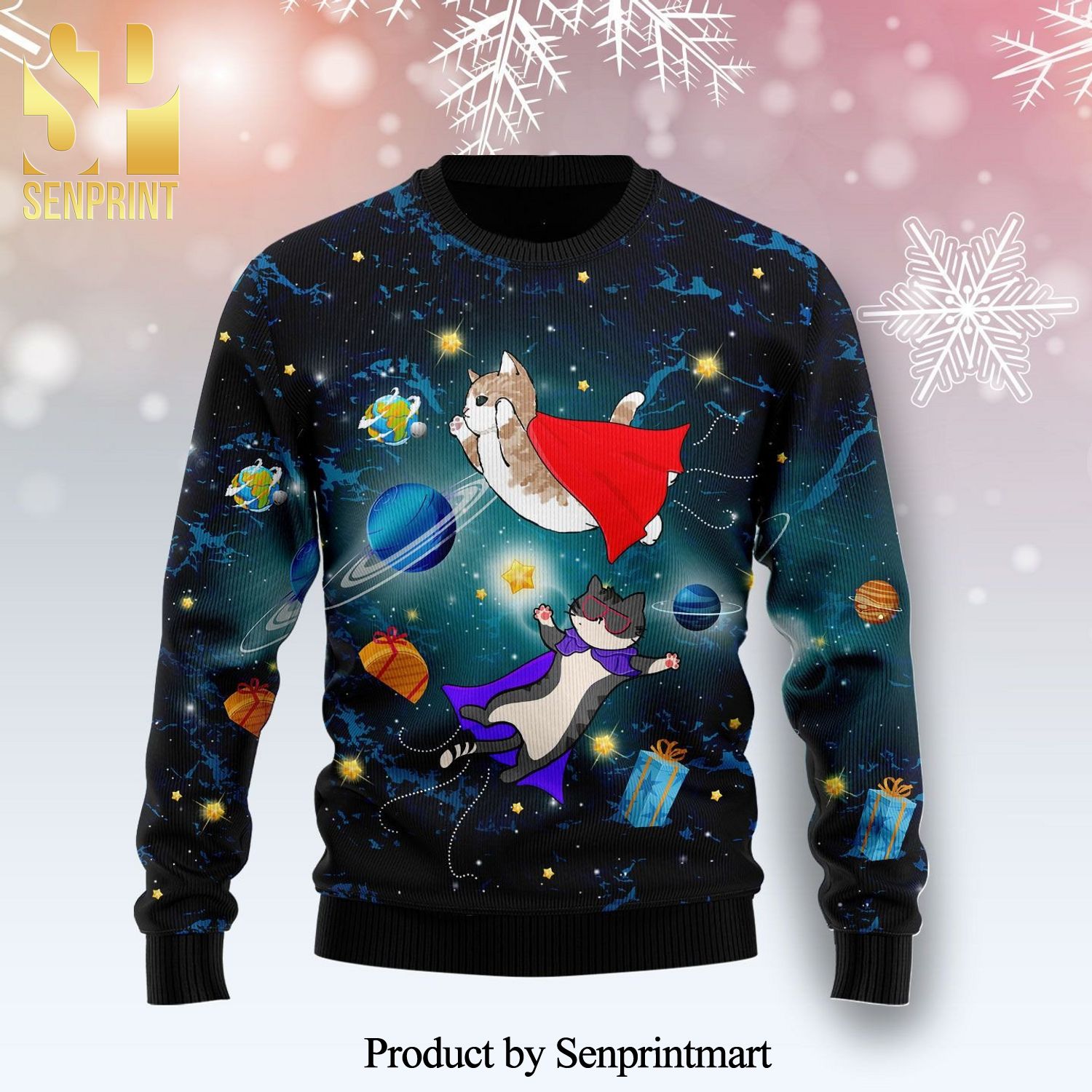 Cat Galaxy Knitted Ugly Christmas Sweater