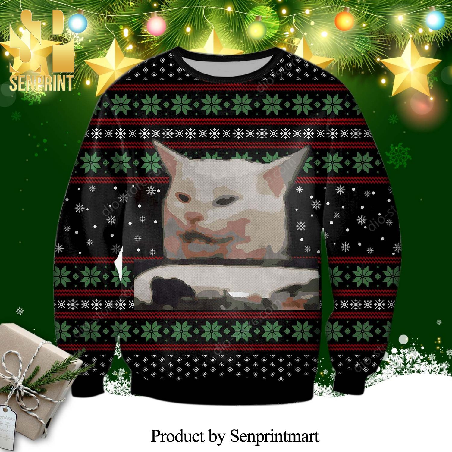 Cat Getting Yelled Knitted Ugly Christmas Sweater