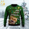 Cat Hanging On Xmas Tree Knitted Ugly Christmas Sweater