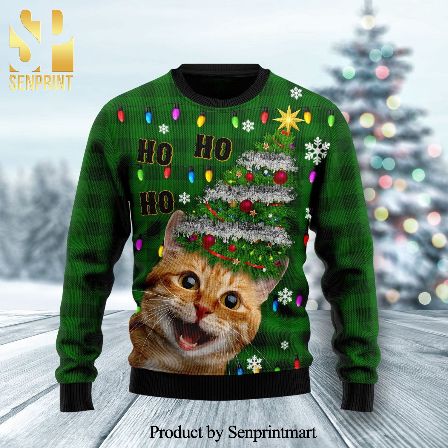 Cat Ho Ho Ho Knitted Ugly Christmas Sweater