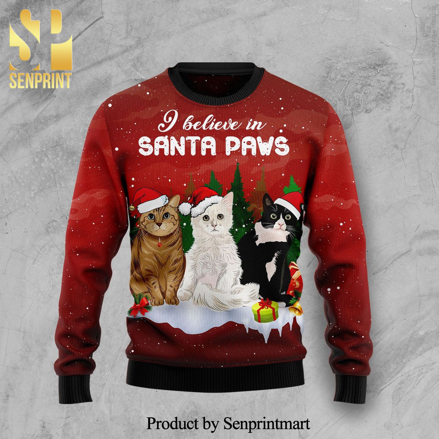 Cat Santa Paws Knitted Ugly Christmas Sweater