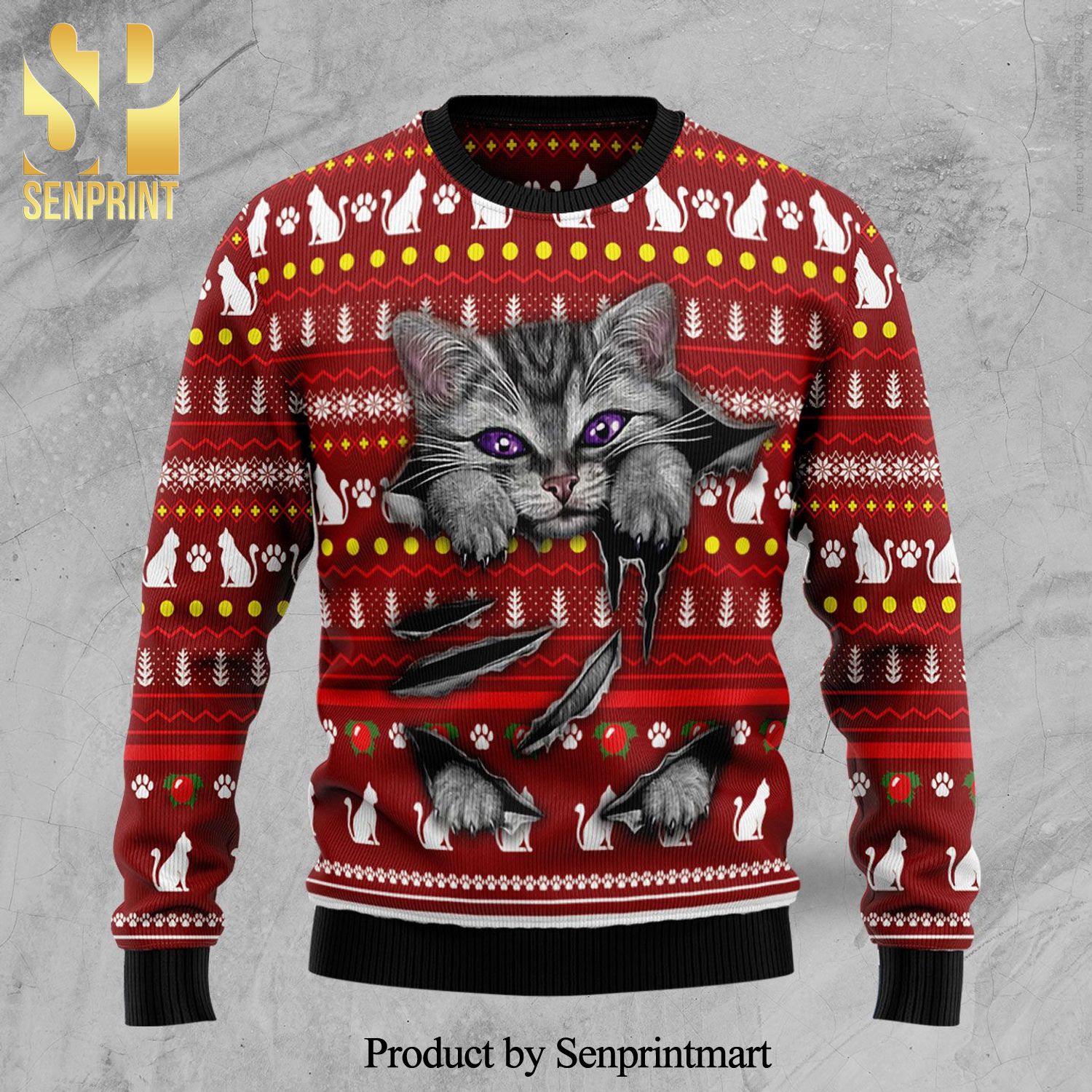 Cat Scratch Knitted Ugly Christmas Sweater