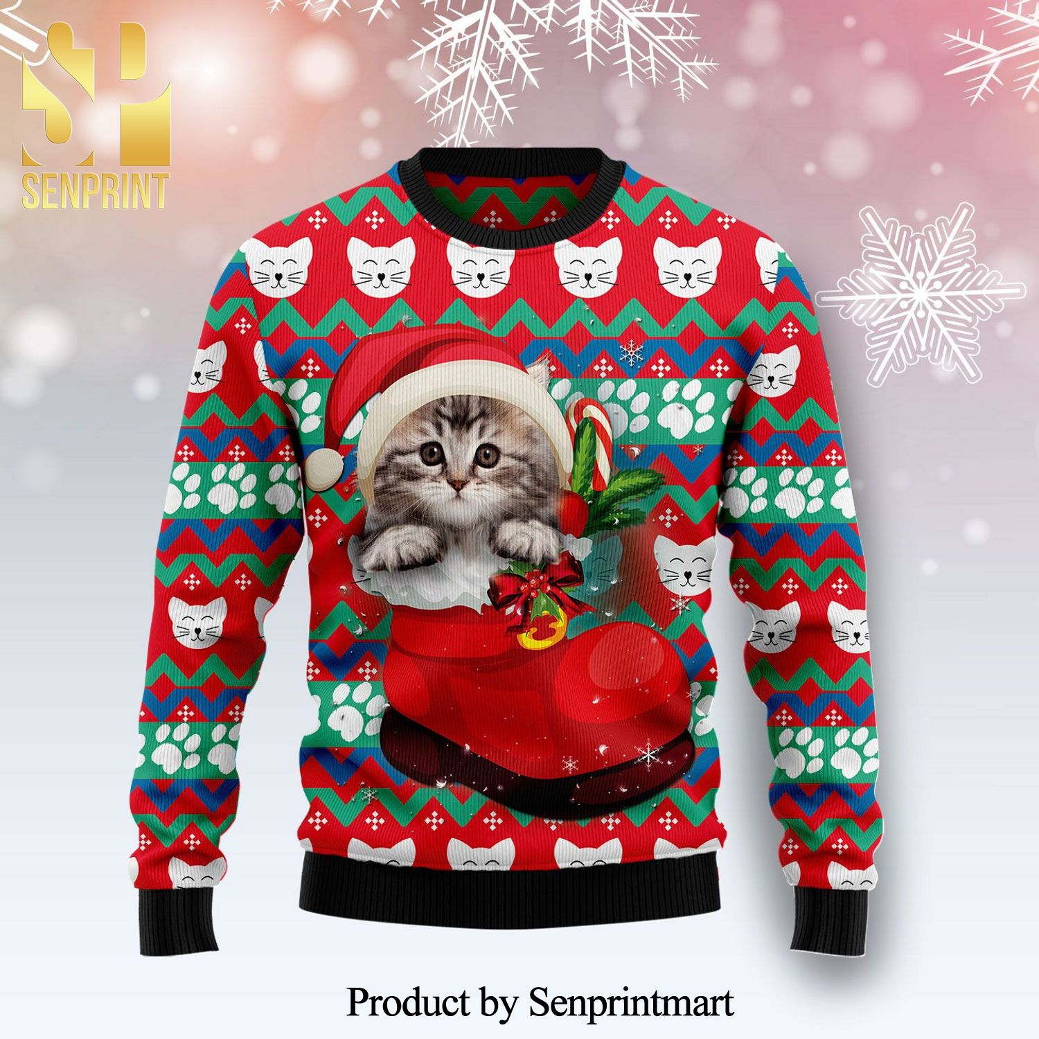 Cat Socks Knitted Ugly Christmas Sweater