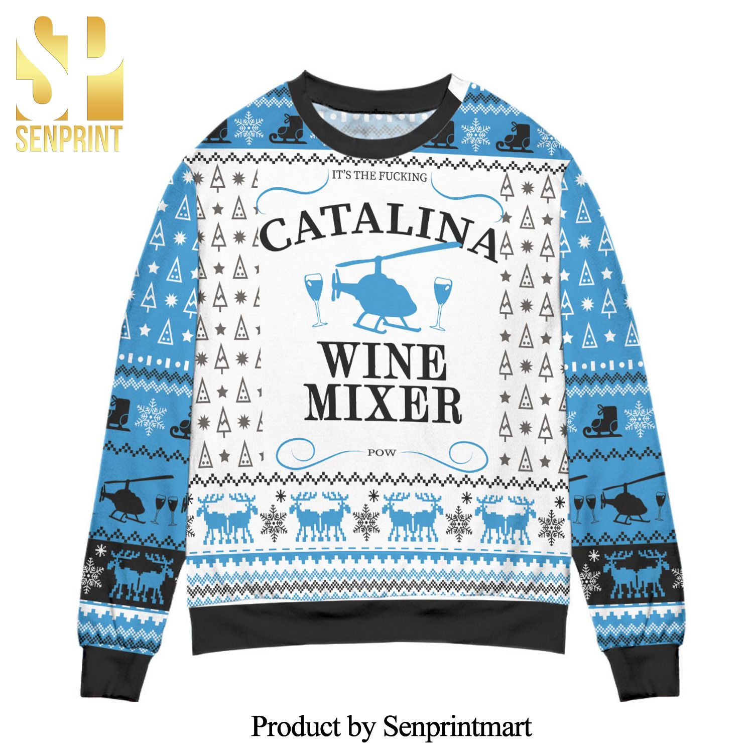 Catalina Wine Mixer Reindeer Snowflake Pattern Knitted Ugly Christmas Sweater