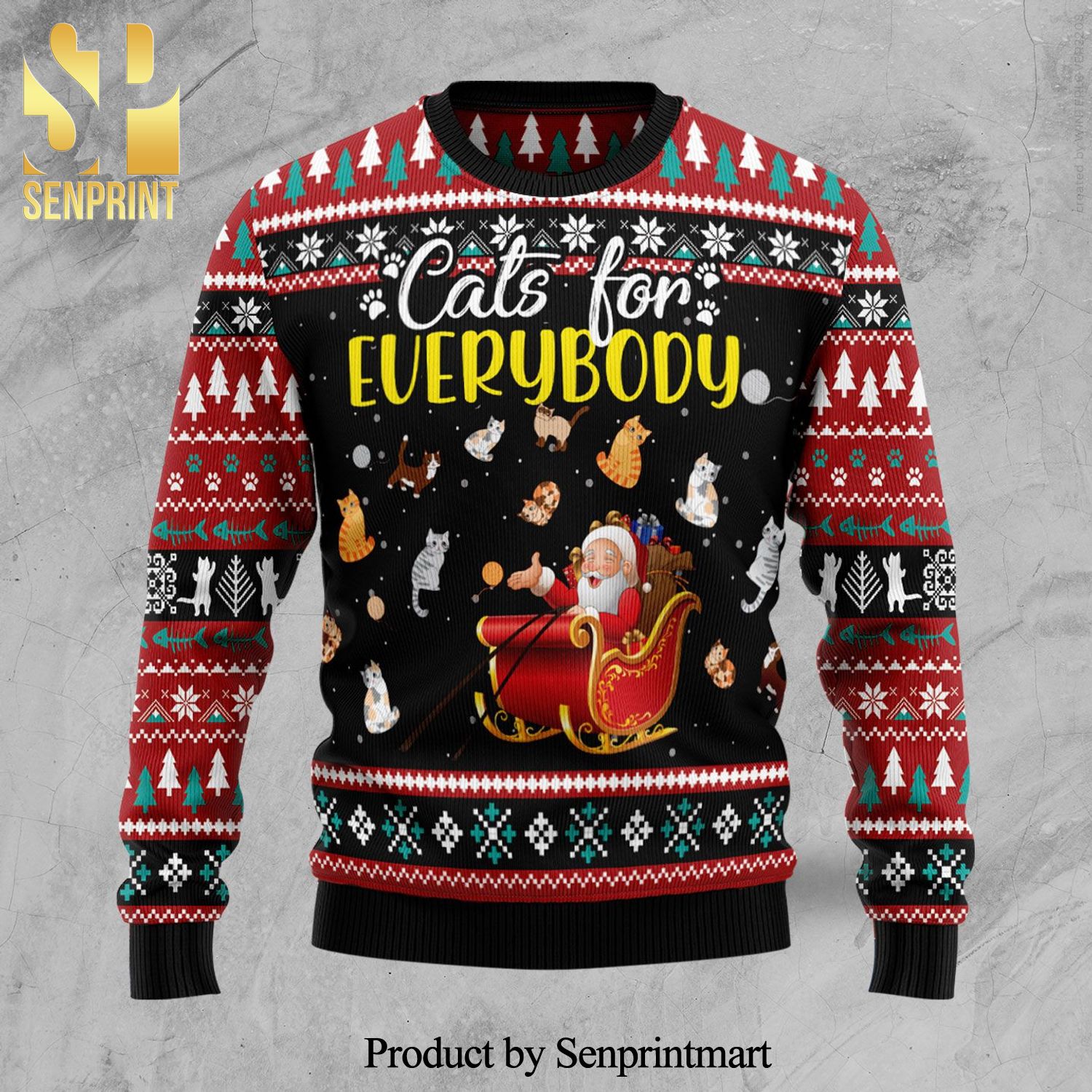 Cats For Everybody Santa Claus Knitted Ugly Christmas Sweater