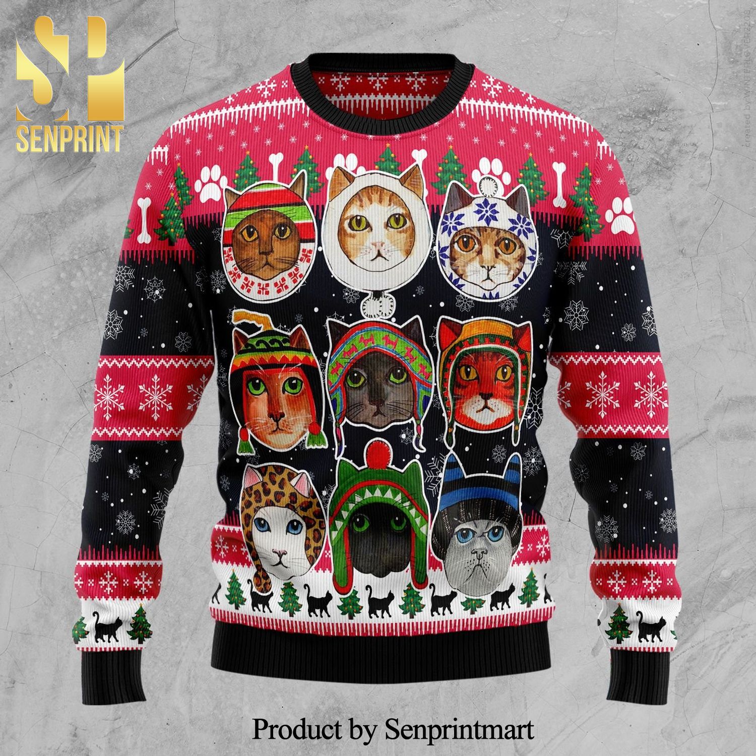 Cats In Winter Knitted Ugly Christmas Sweater