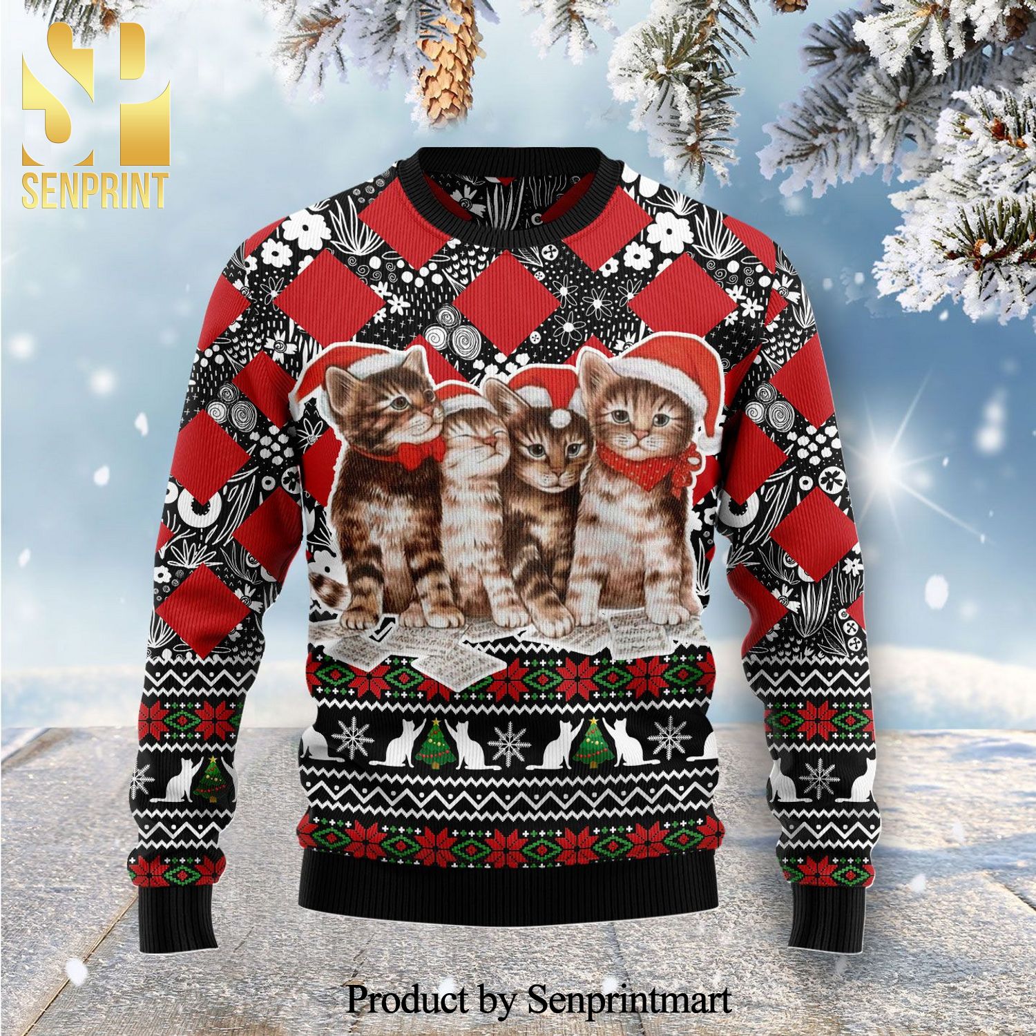 Cats Kitten Knitted Ugly Christmas Sweater