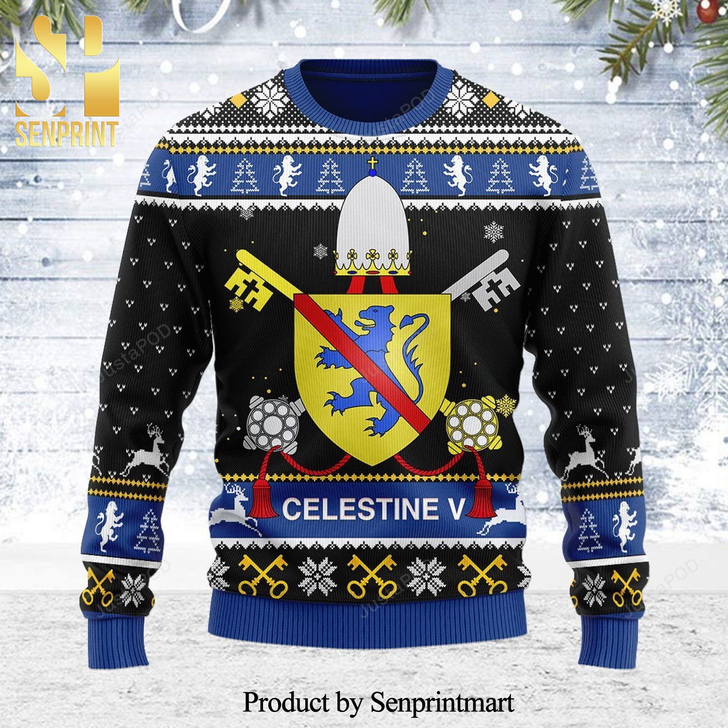 Celestine V Coat Of Arms Knitted Ugly Christmas Sweater