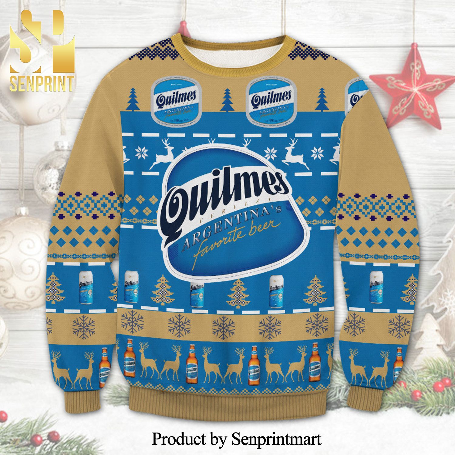 Cerveza Quilmes Beer Snowflake Knitted Ugly Christmas Sweater