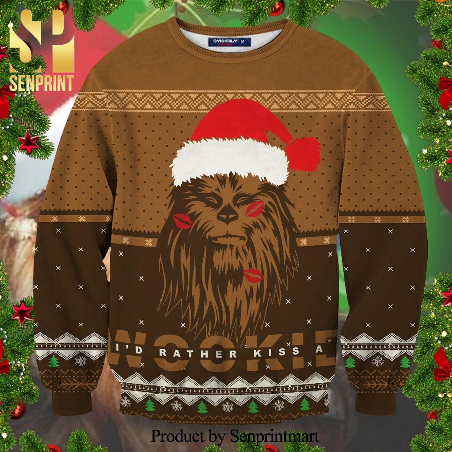 Chewbacca Star Wars Kiss A Wookiee Knitted Ugly Christmas Sweater