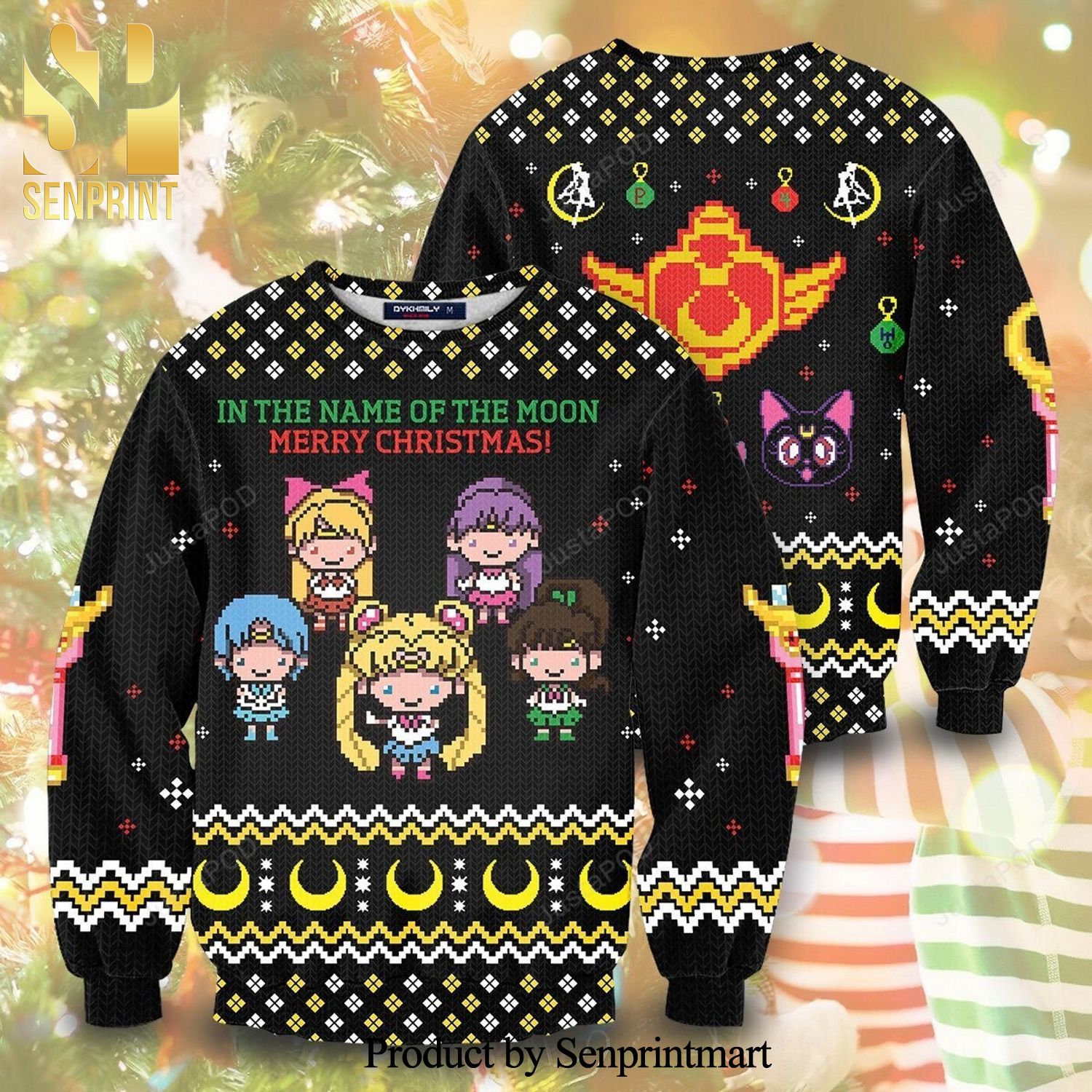 Chibi Characters In The Name Of The Moon Sailor Moon Manga Anime Knitted Ugly Christmas Sweater