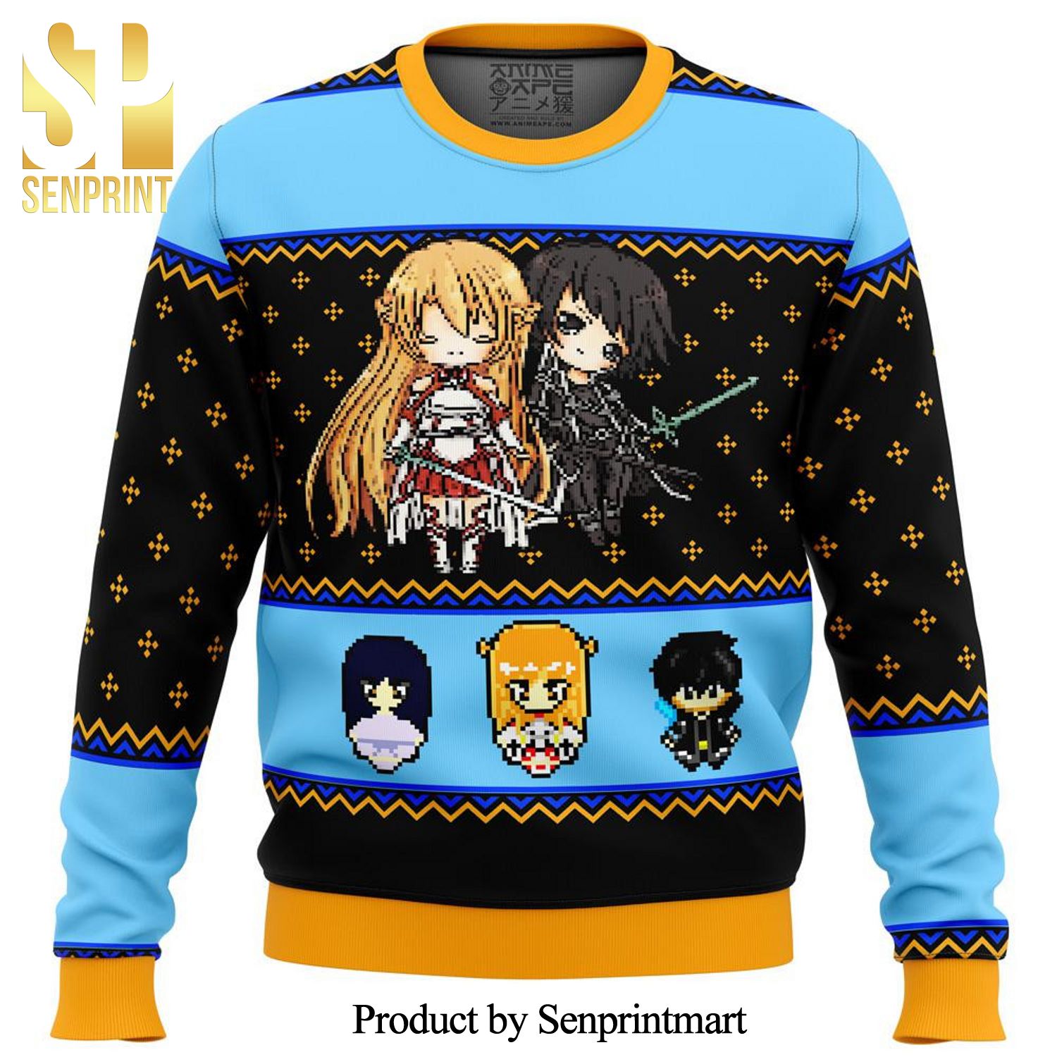 Chibi Kirito Asuna Sword Art Online Sprites Manga Anime Knitted Ugly Christmas Sweater