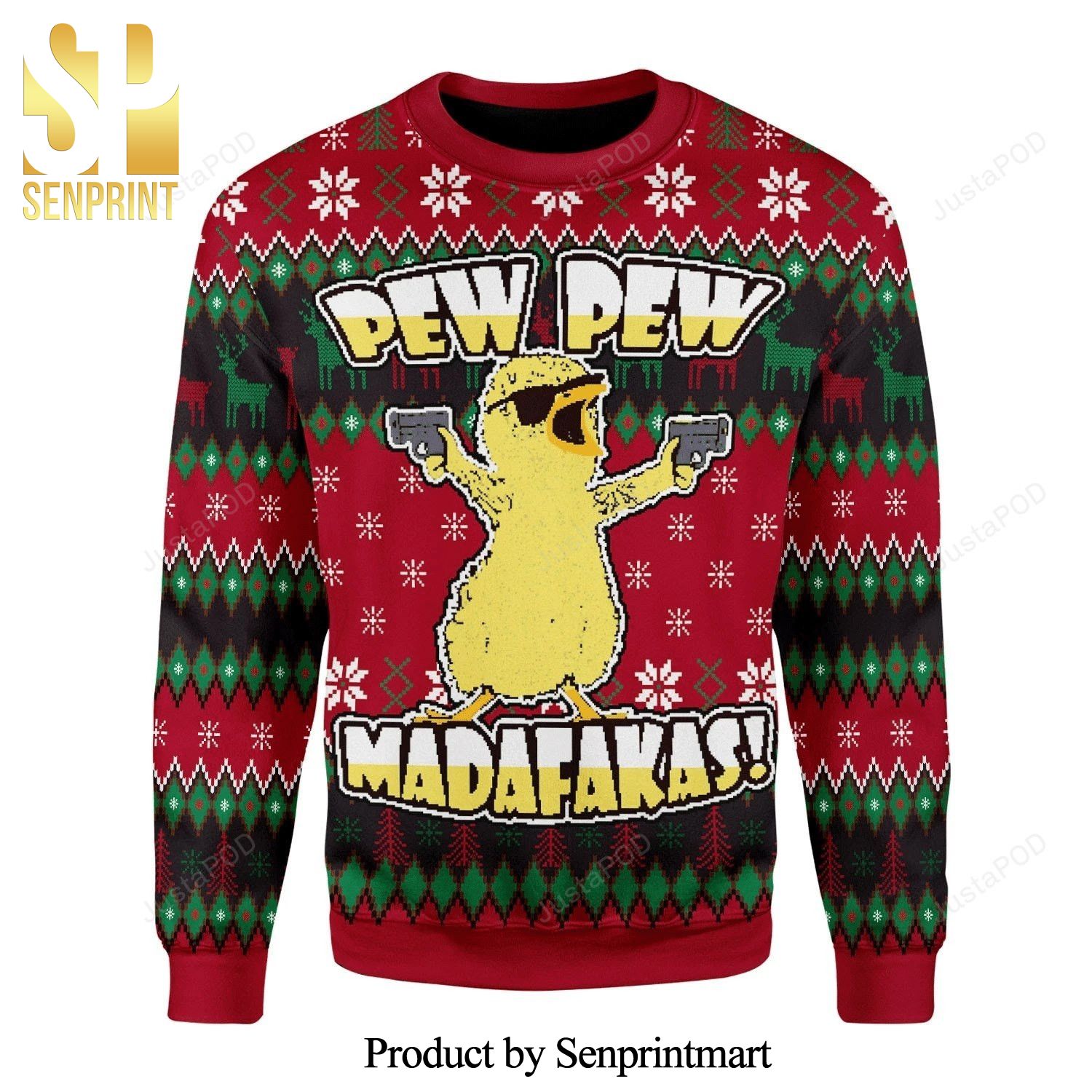 Chicken Pew Pew Madafakas Funny Chicken Gangster Knitted Ugly Christmas Sweater