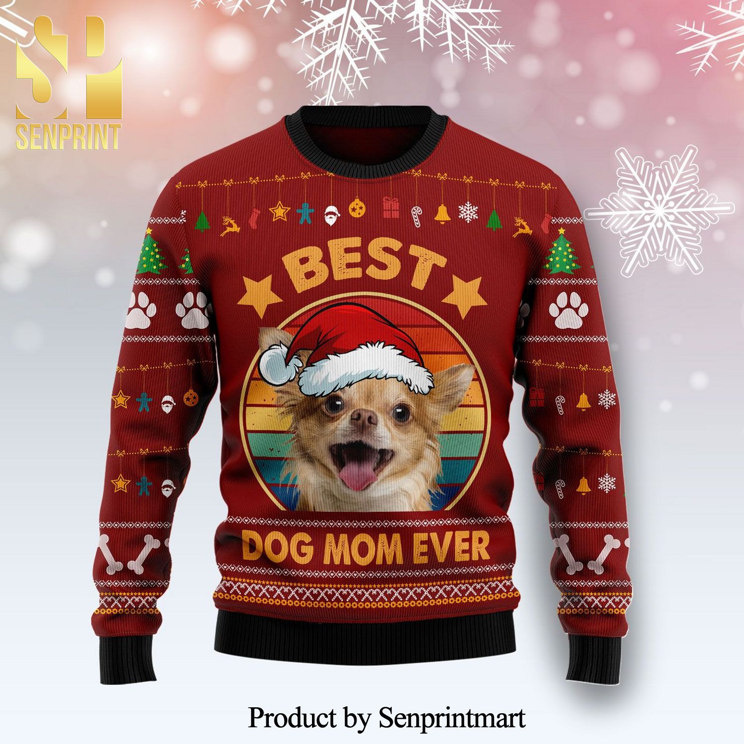 Chihuahua Best Dog Mom Ever Knitted Ugly Christmas Sweater