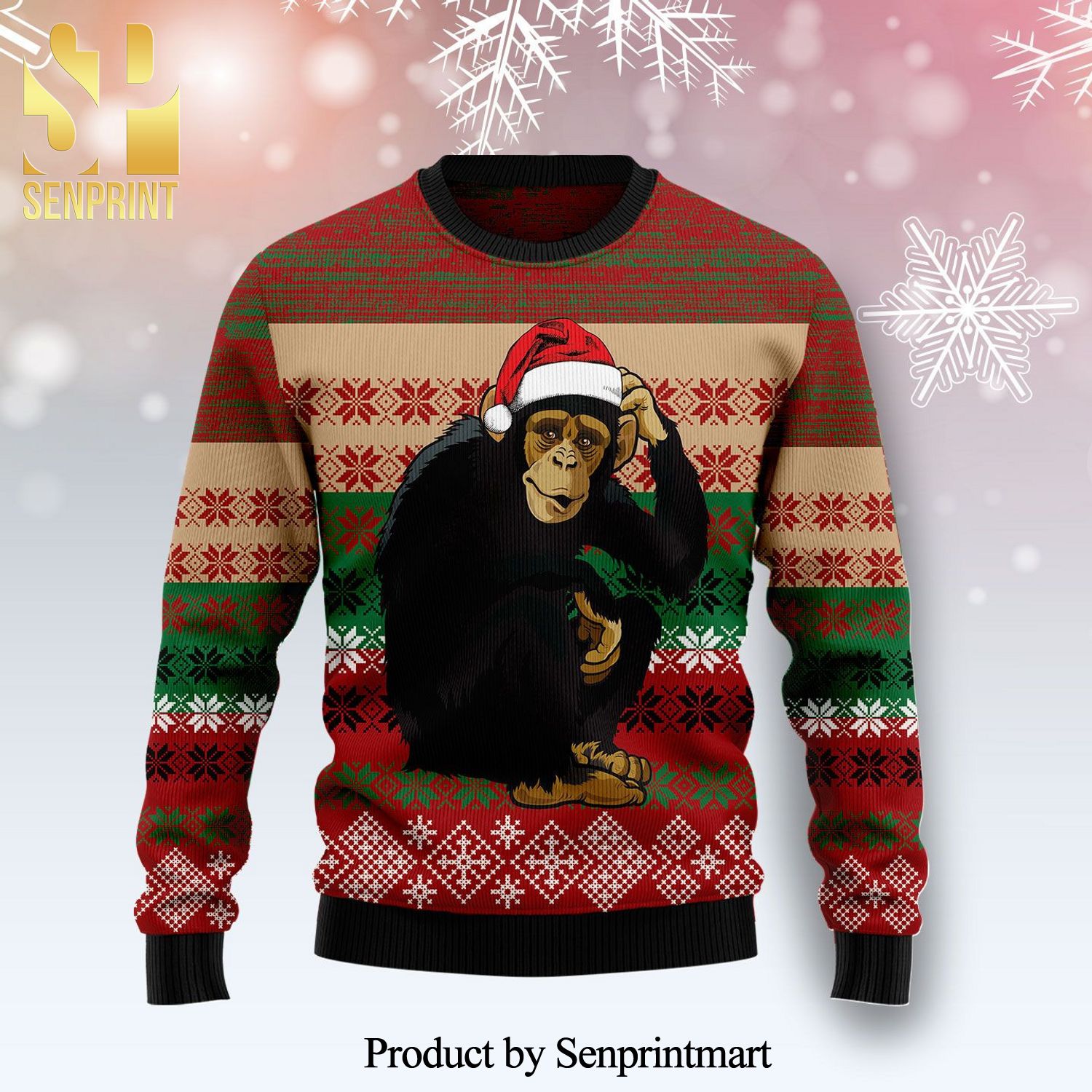 Chimpanzee Christmas Knitted Ugly Christmas Sweater