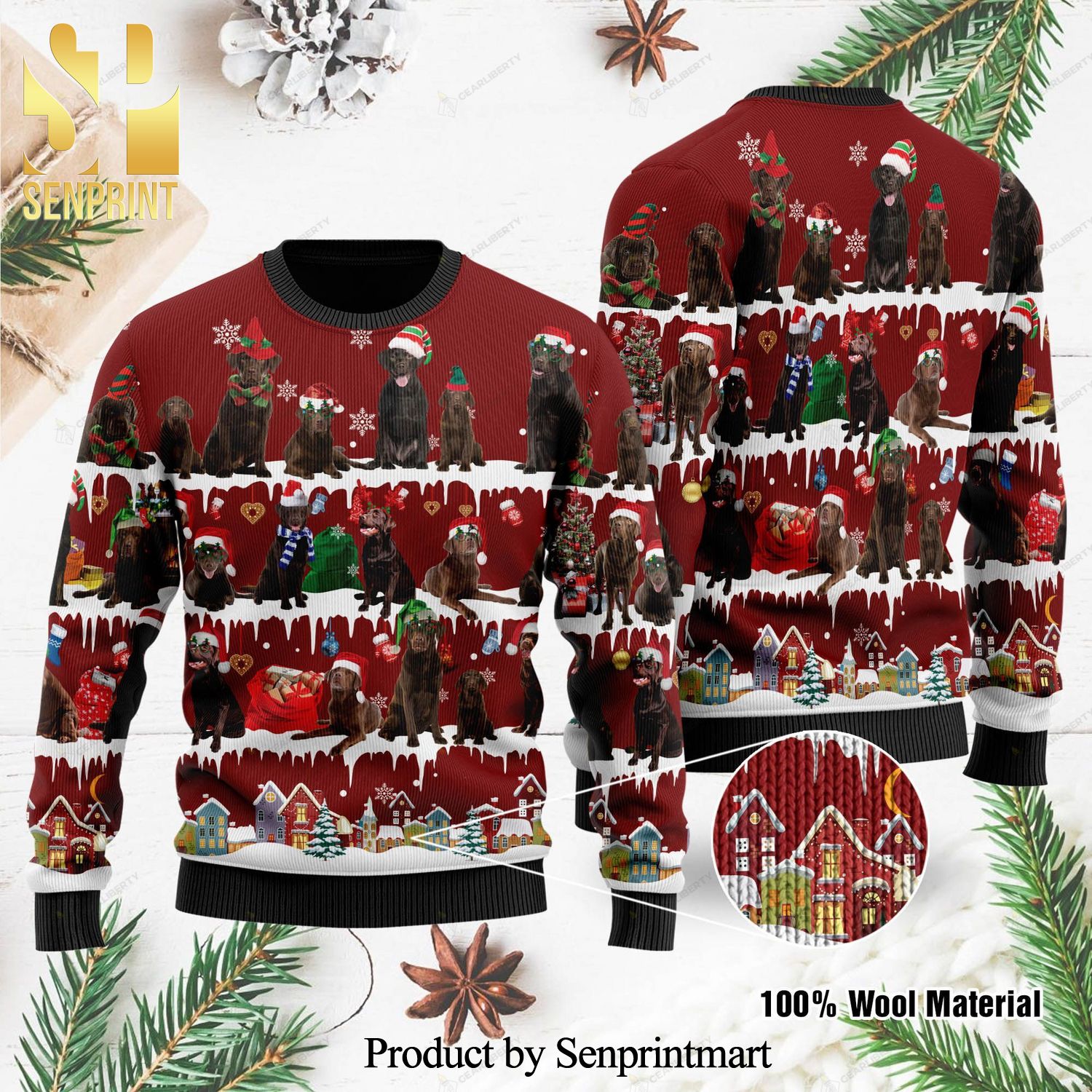 Chocolate Labrador Retriever Knitted Ugly Christmas Sweater