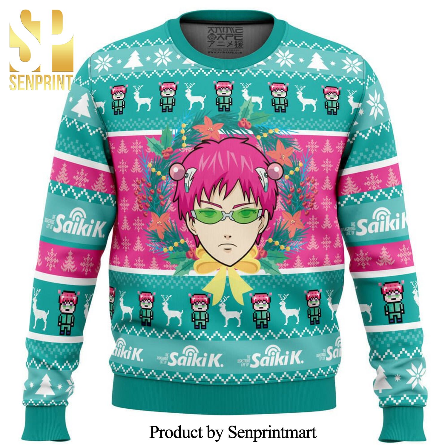 Christmas At School The Disastrous Life Of Saiki K Manga Anime Knitted Ugly Christmas Sweater