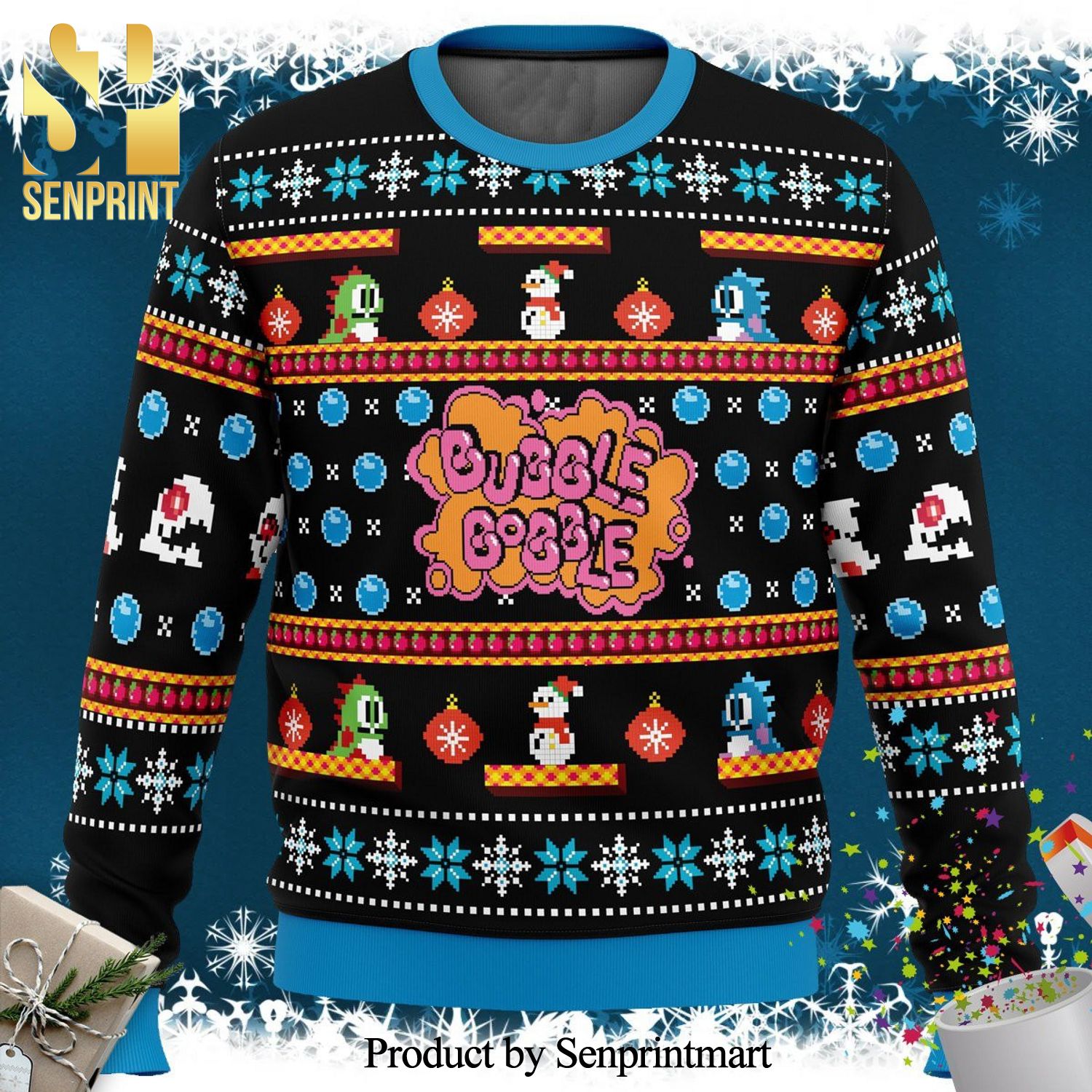 Christmas Bubble Bobble Game Knitted Ugly Christmas Sweater