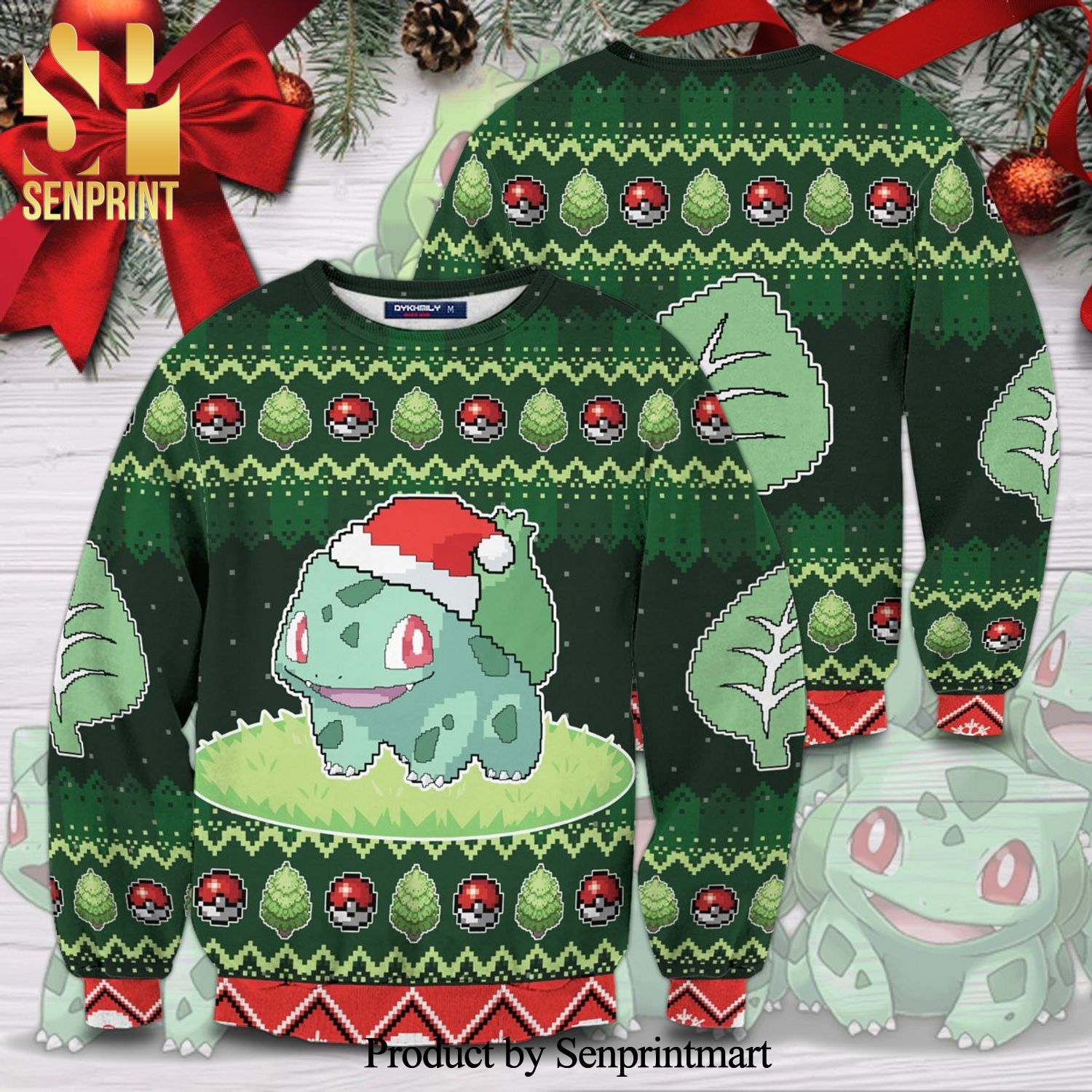 Christmas Bulbasaur Pokemon Manga Anime Knitted Ugly Christmas Sweater