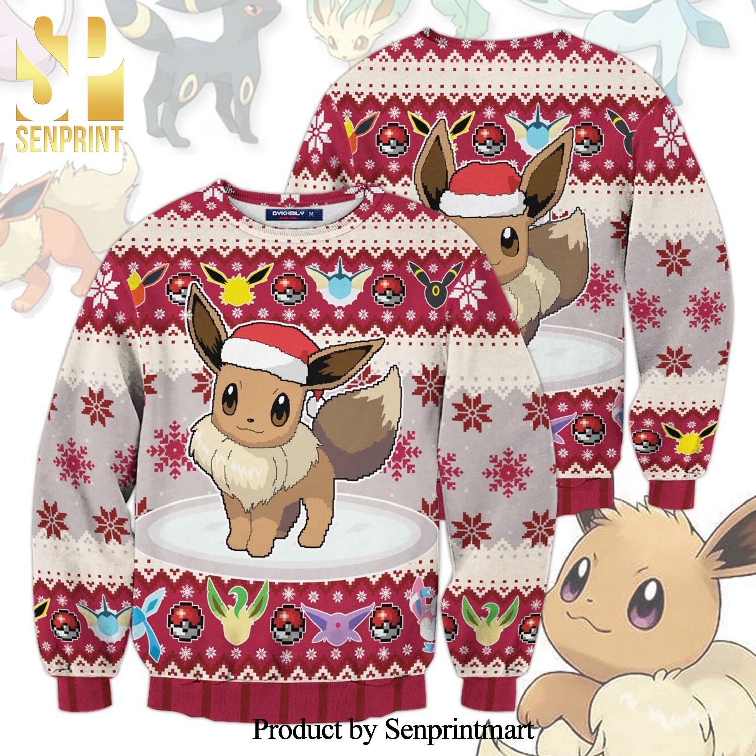 Christmas Eeveelution Pokemon Manga Anime Knitted Ugly Christmas Sweater