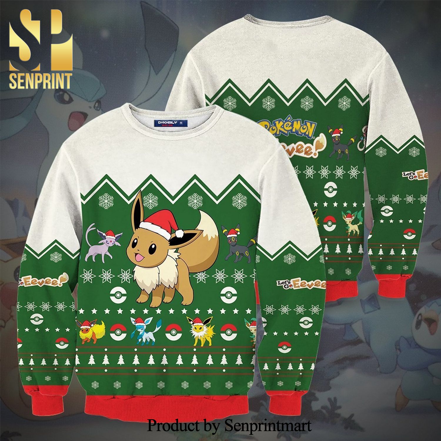 Christmas Evee Evolution Pokemon Manga Anime Knitted Ugly Christmas Sweater