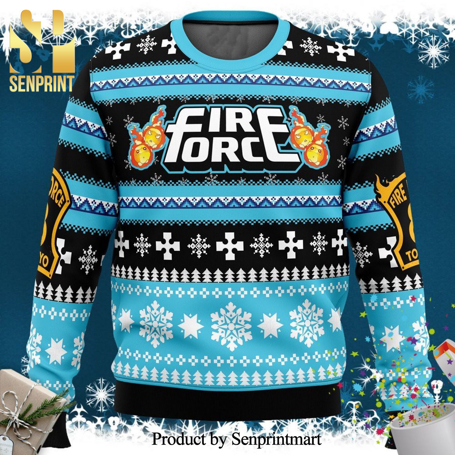 Christmas Flame Fire Force Knitted Ugly Christmas Sweater