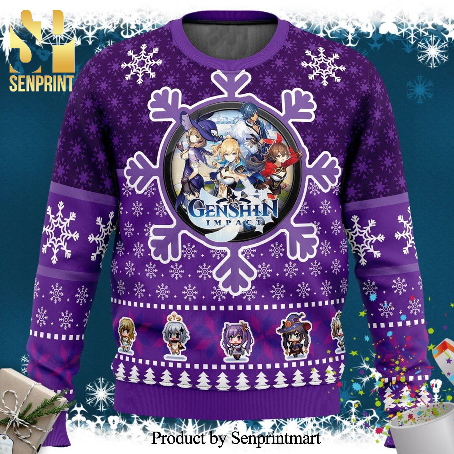 Christmas Genshin Impact Snowflake Knitted Ugly Christmas Sweater