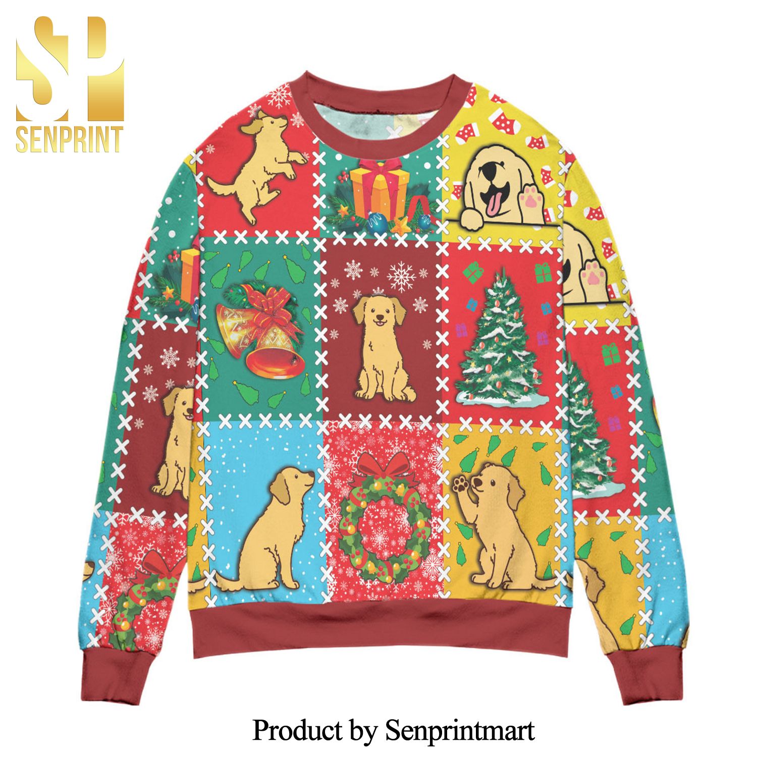 Christmas Holiday With Golden Retriever Knitted Ugly Christmas Sweater