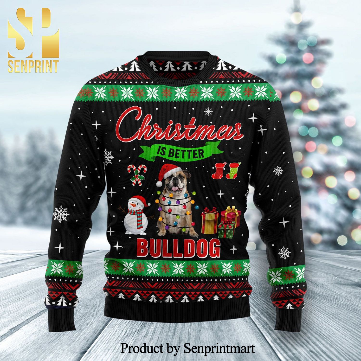 Christmas Is Better With Bulldog Knitted Ugly Christmas Sweater