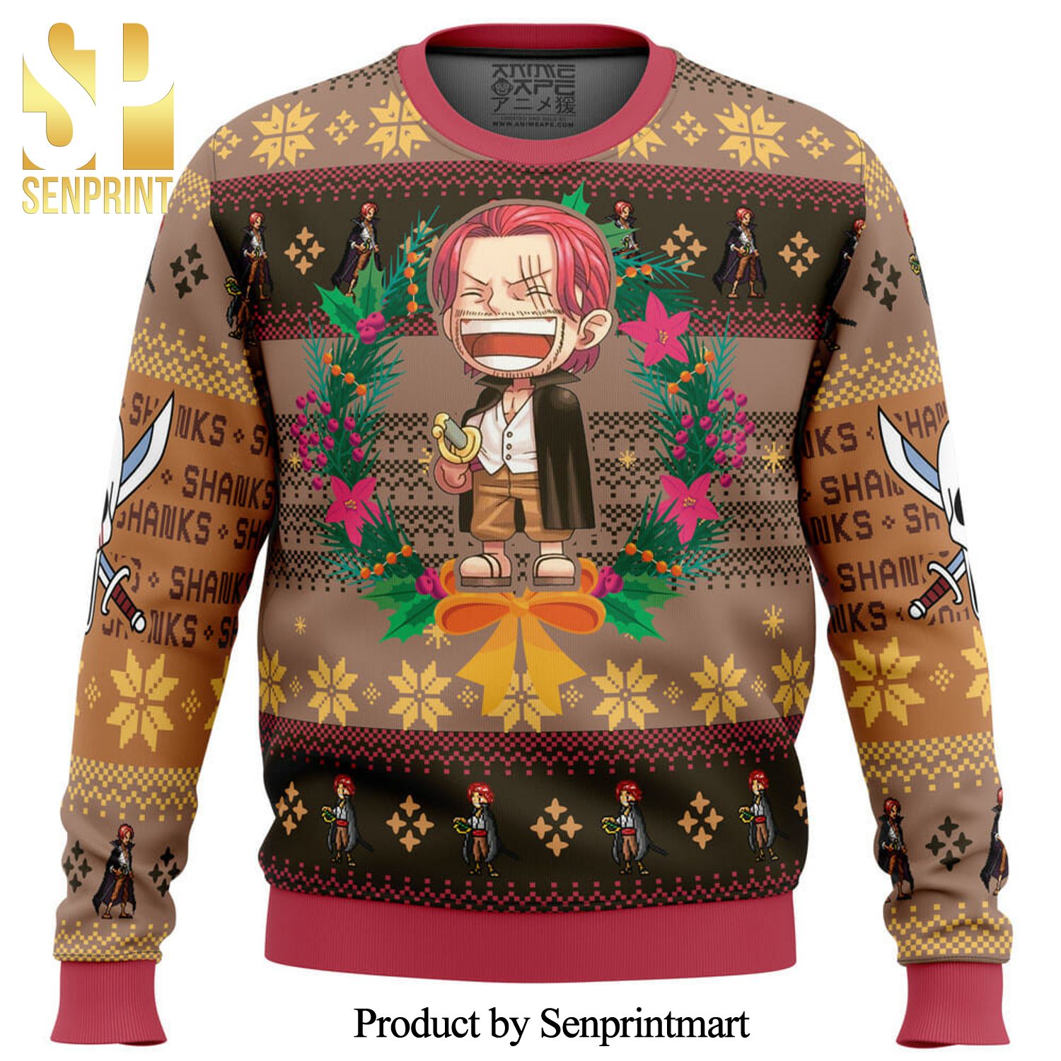 Christmas Shanks One Piece Manga Anime Knitted Ugly Christmas Sweater