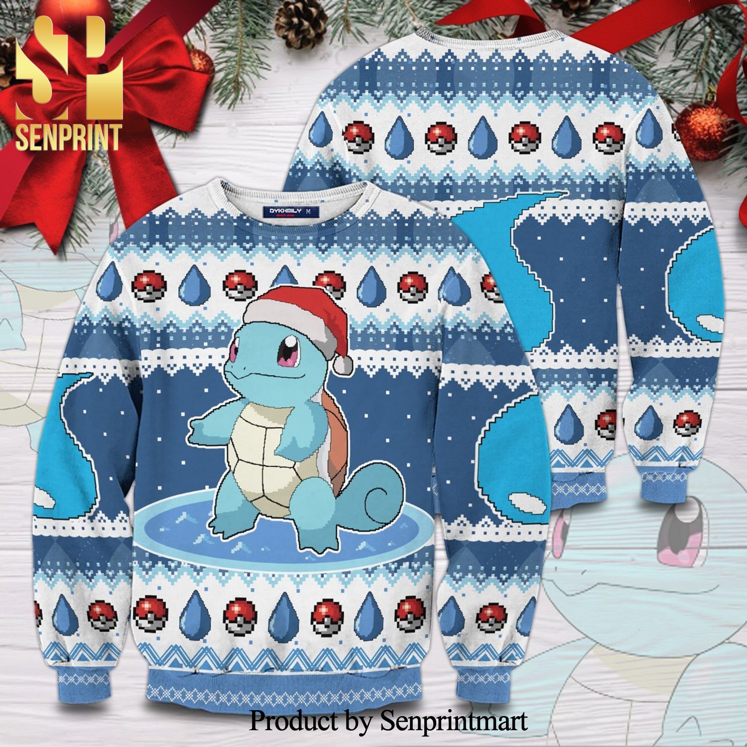 Christmas Squirtle Pokemon Manga Anime Knitted Ugly Christmas Sweater
