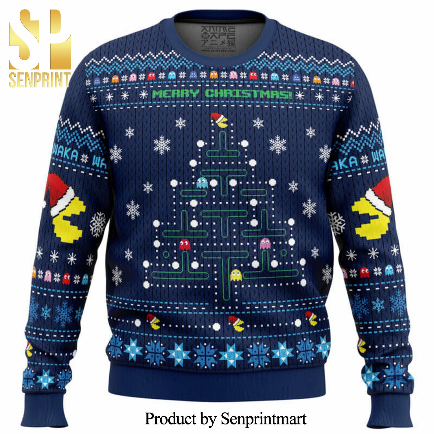 Christmas Tree Pac-Man Knitted Ugly Christmas Sweater