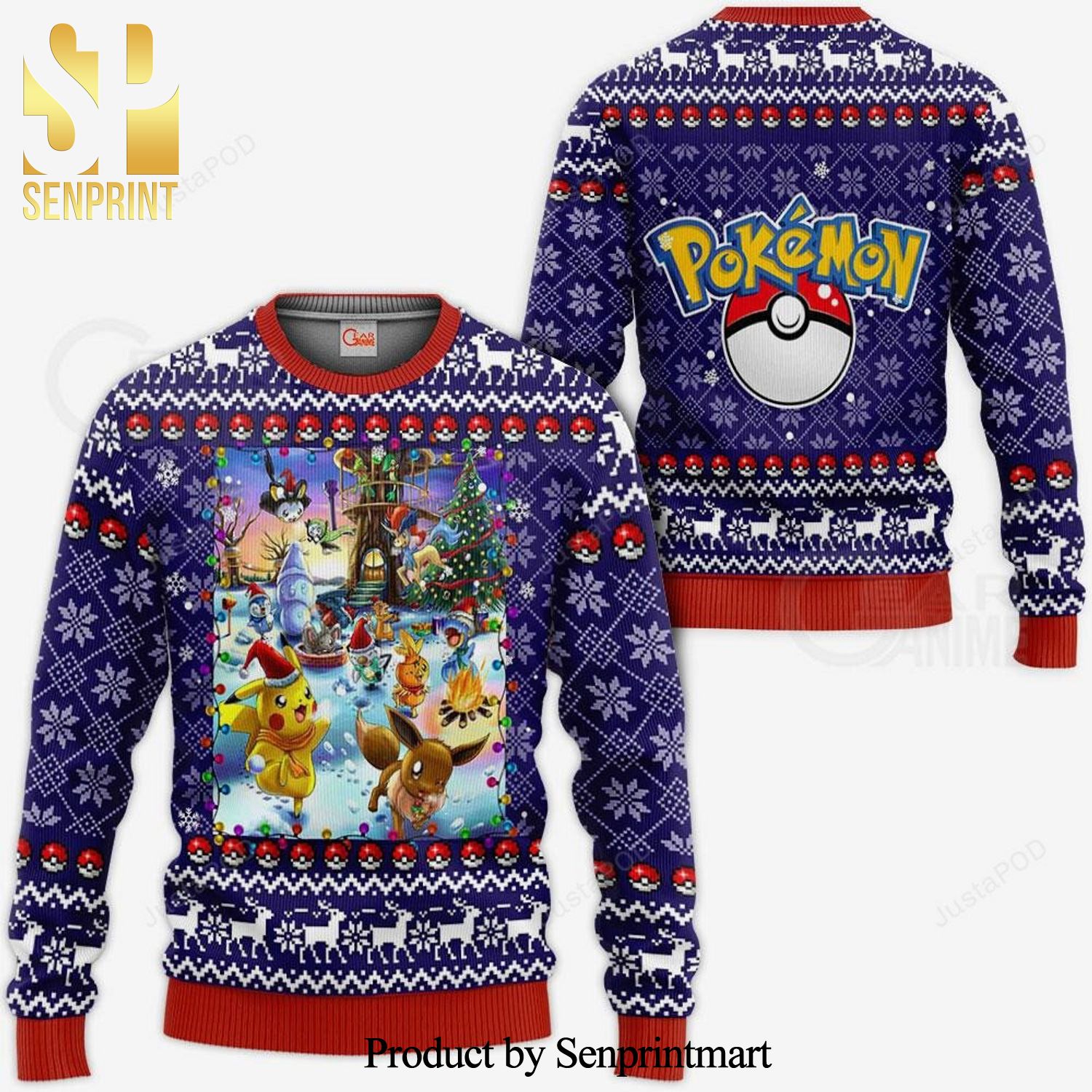 Christmas Vacation Pokemon Manga Anime Knitted Ugly Christmas Sweater