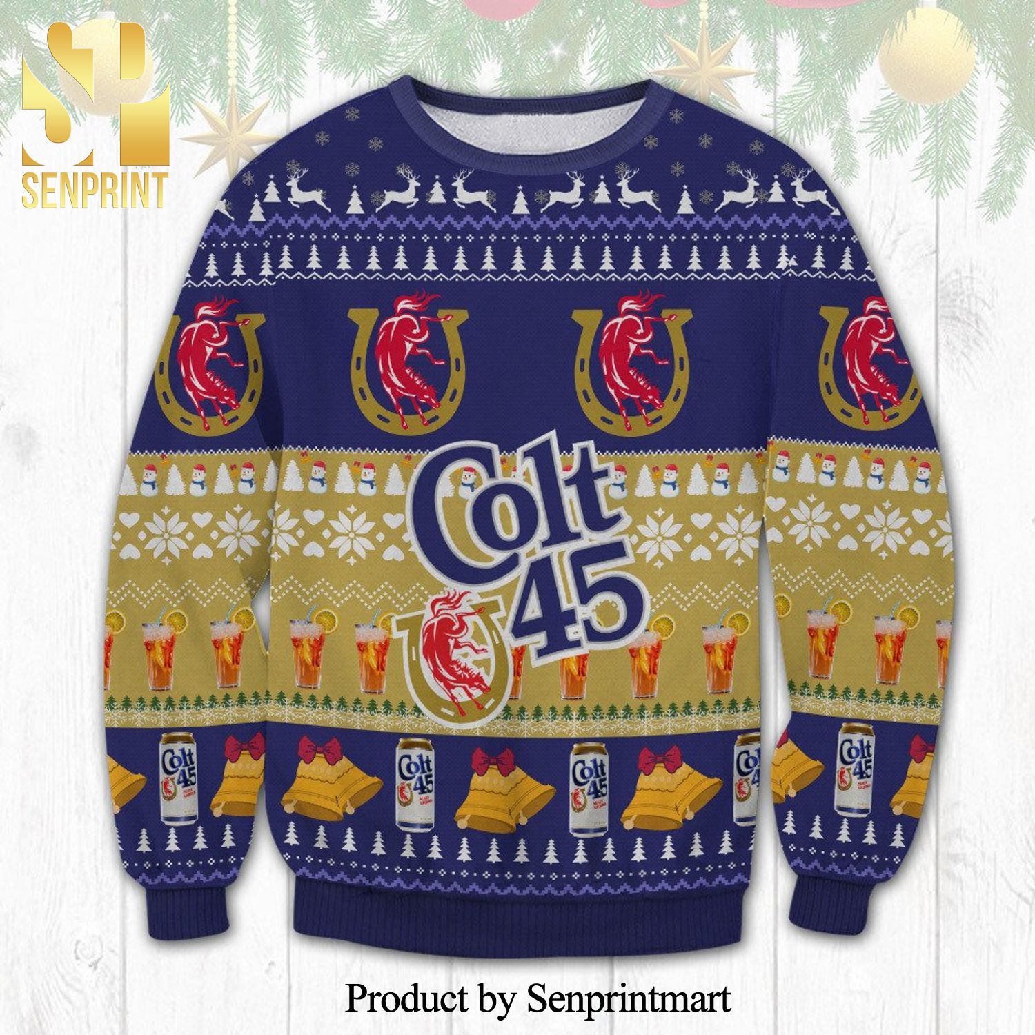 Colt 45 Malt Liquor Jingle Bells Knitted Ugly Christmas Sweater