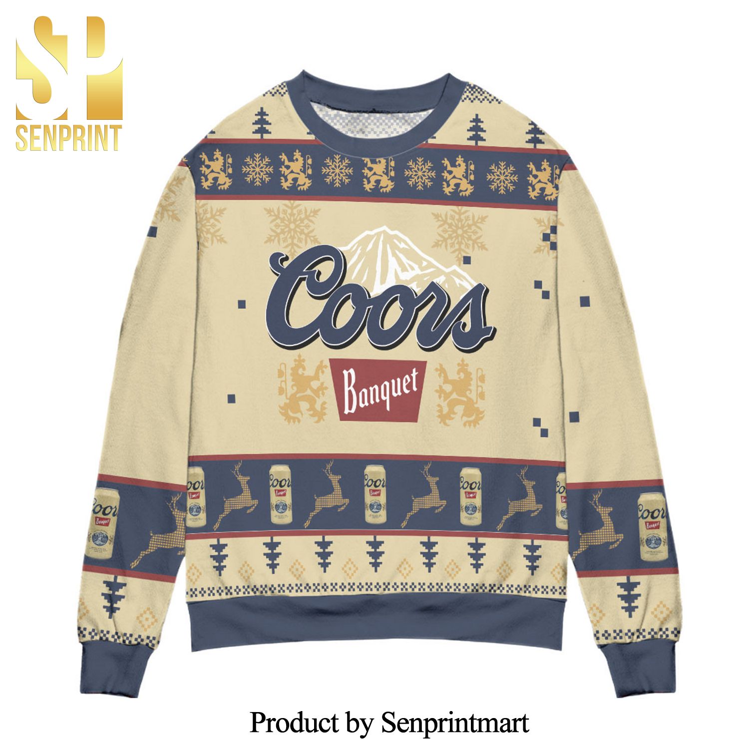 Coors Banquet Snowflake Christmas Pattern Knitted Ugly Christmas Sweater – Beige