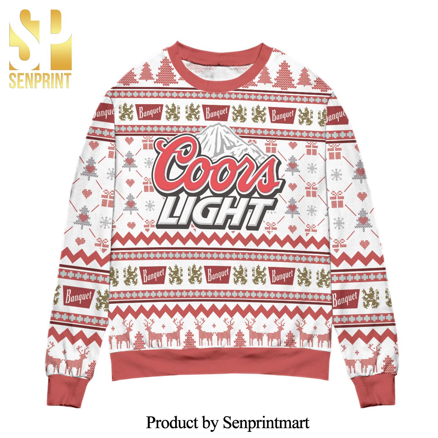 Coors Light Banquet Christmas Pattern Knitted Ugly Christmas Sweater – Pink