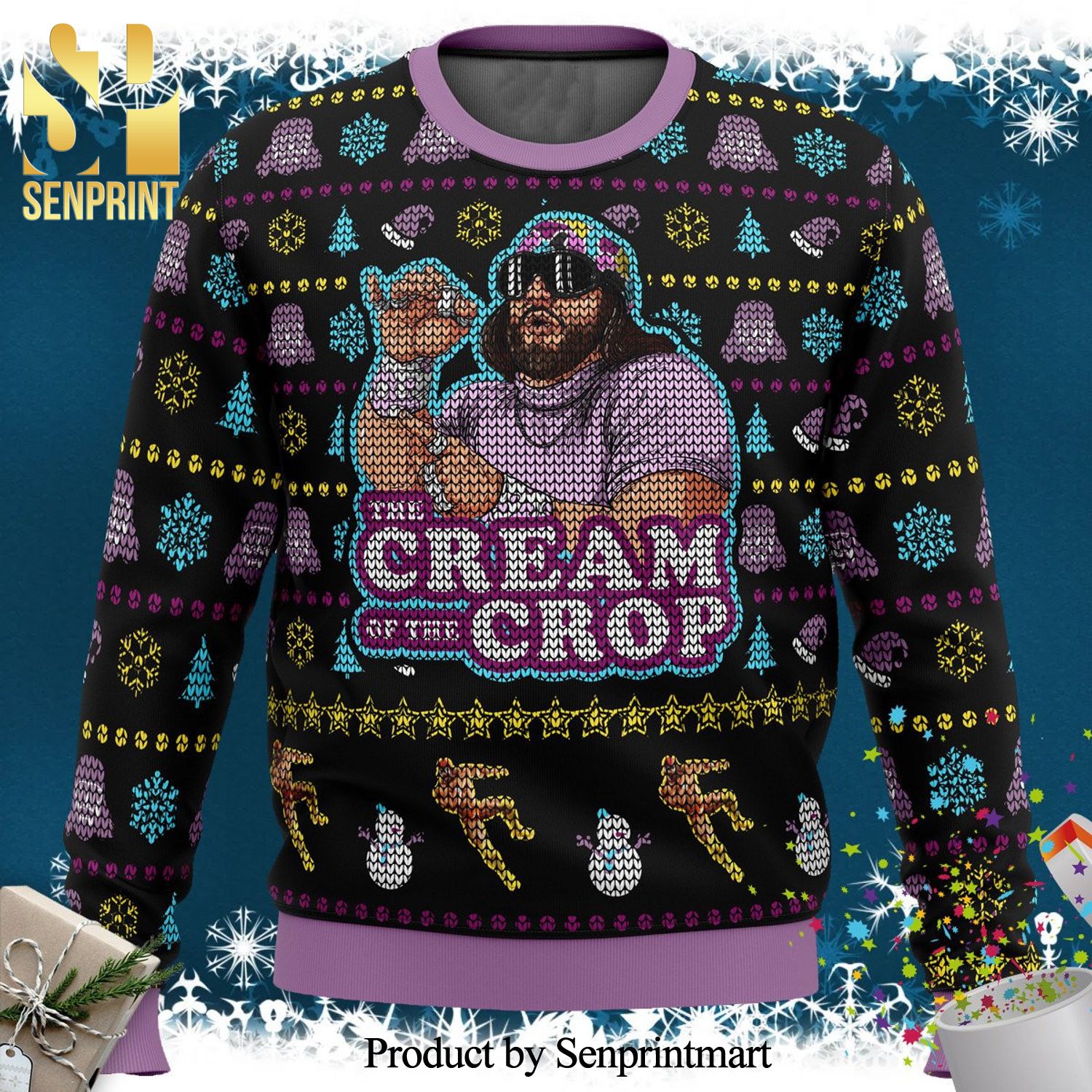 Cream Of The Crop Macho Man Randy Savage Pro Wrestling Knitted Ugly Christmas Sweater