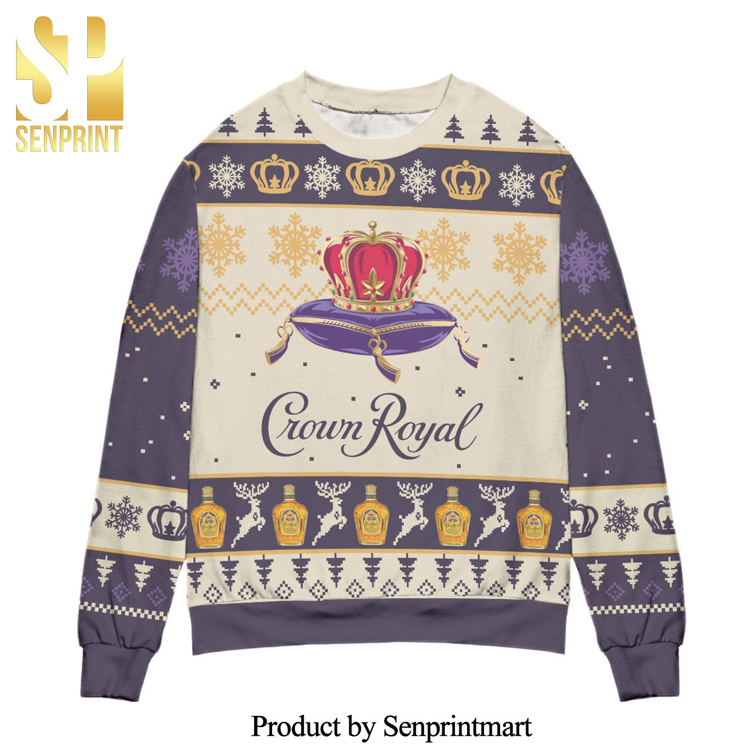 Crown Royal Reindeer And Snowflake Pattern Knitted Ugly Christmas Sweater
