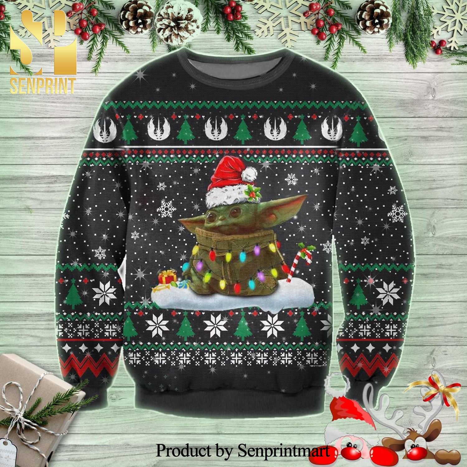Cute Baby Yoda Christmas Star Wars Knitted Ugly Christmas Sweater